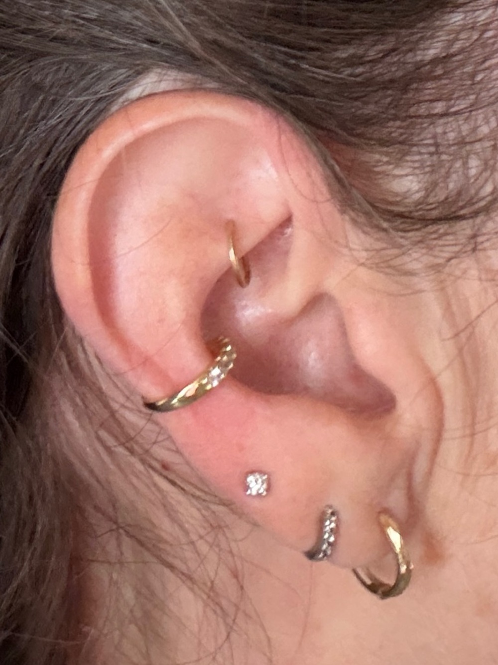 Gold Curved Hoop faux non pierced Ear Cuff with Rhinestones - Women Jewelry